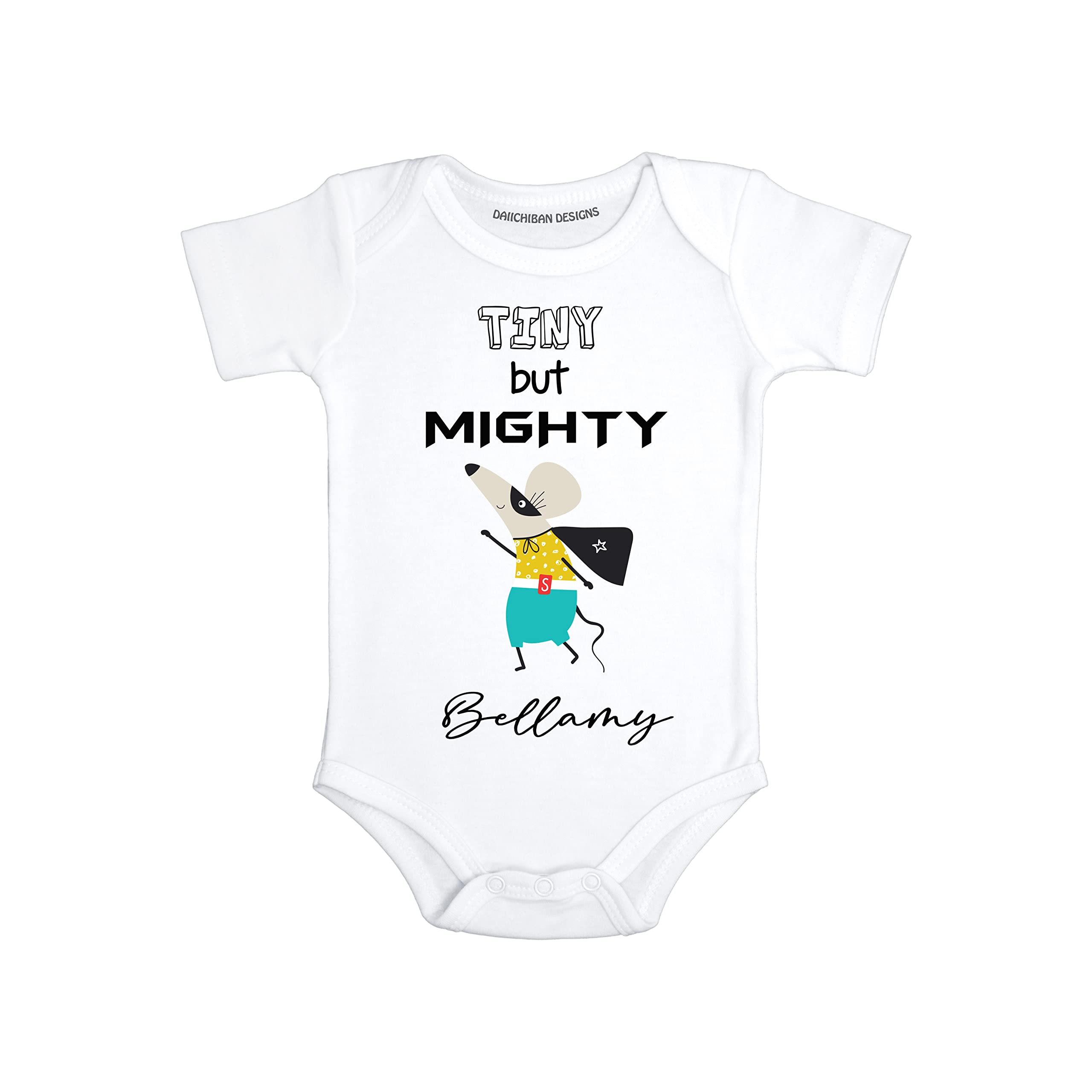 Daiichiban Designs Tiny but mighty Personalized baby gifts with names Funny baby clothes