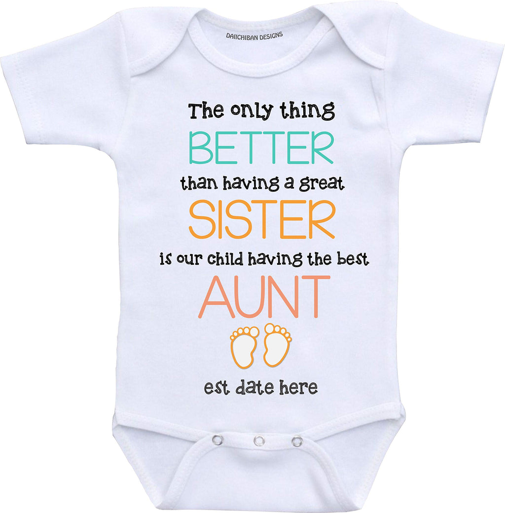 Daiichiban Designs Custom Auntie Pregnancy announcement gifts Aunt Personalized baby reveal bodysuits