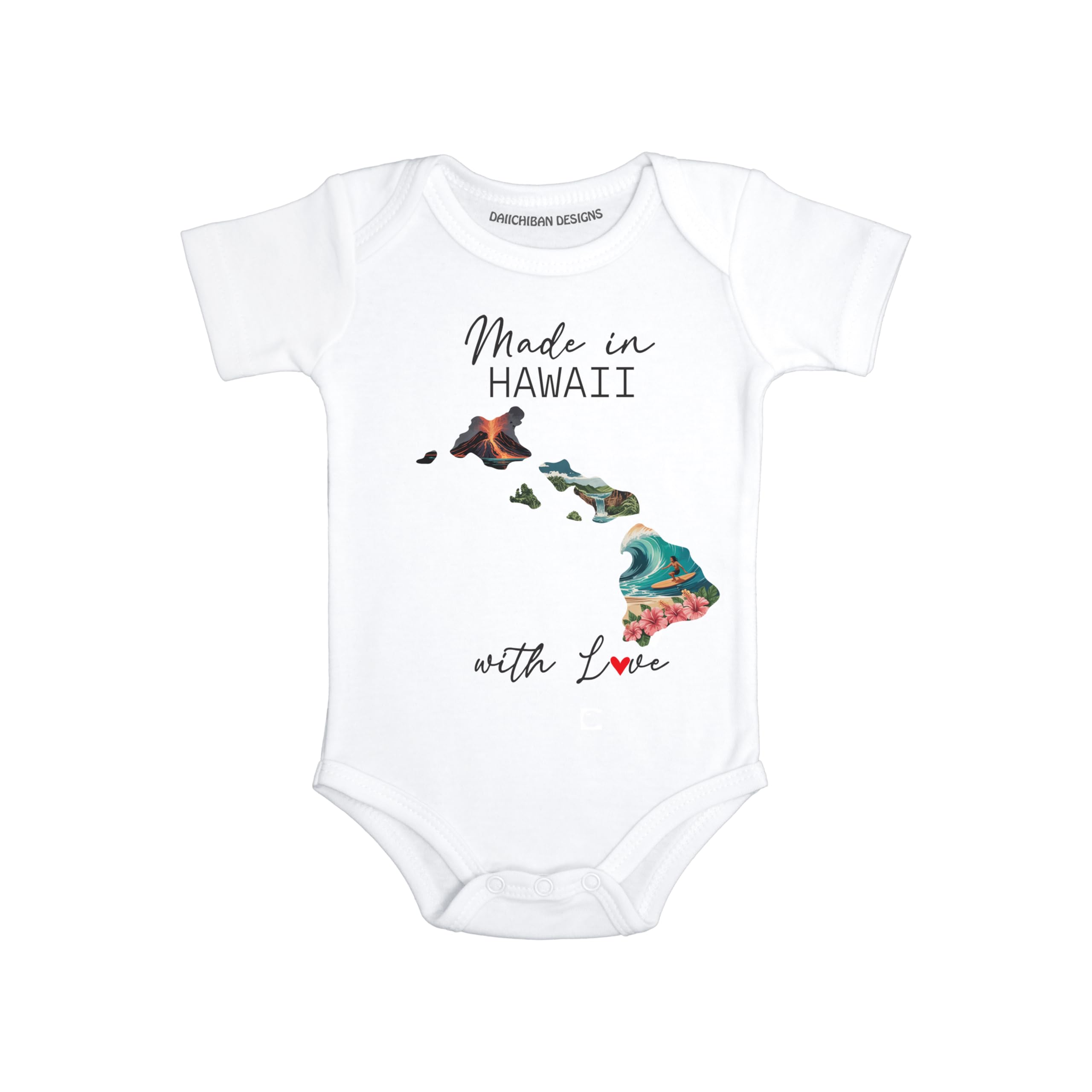 Daiichiban Designs Personalized Baby Bodysuit – “Made in Hawaii with Love” Custom State Option