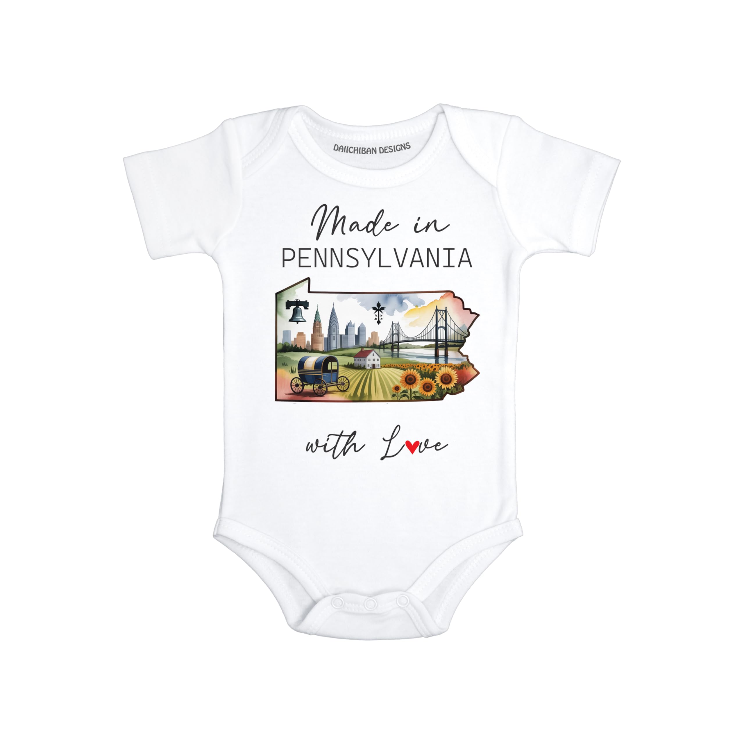 Daiichiban Designs Personalized Baby Bodysuit – “Made in Pennsylvania with Love” with Custom State Option