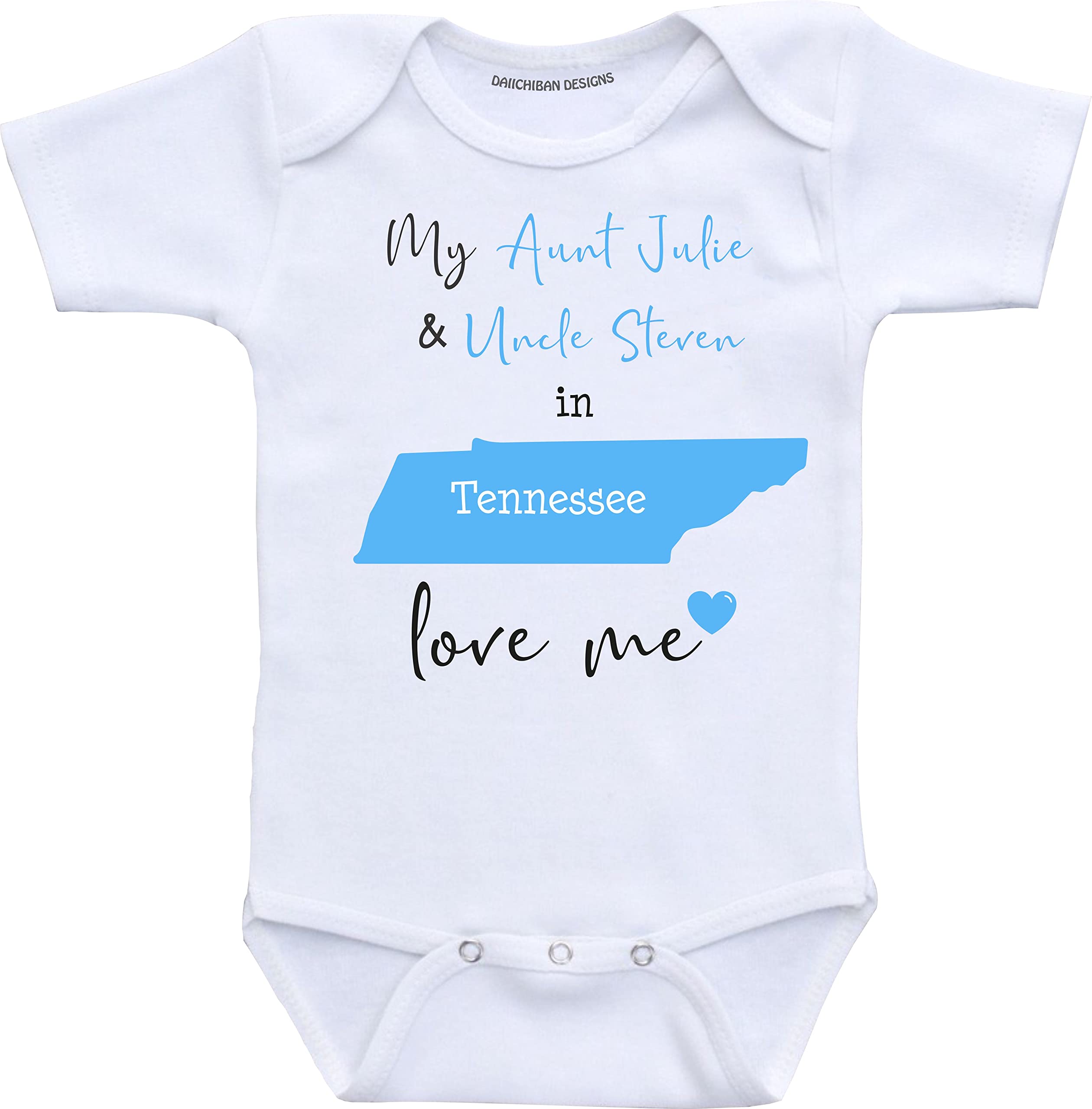 Daiichiban Designs Aunt and Uncle baby gifts Customizable Tennessee baby clothes