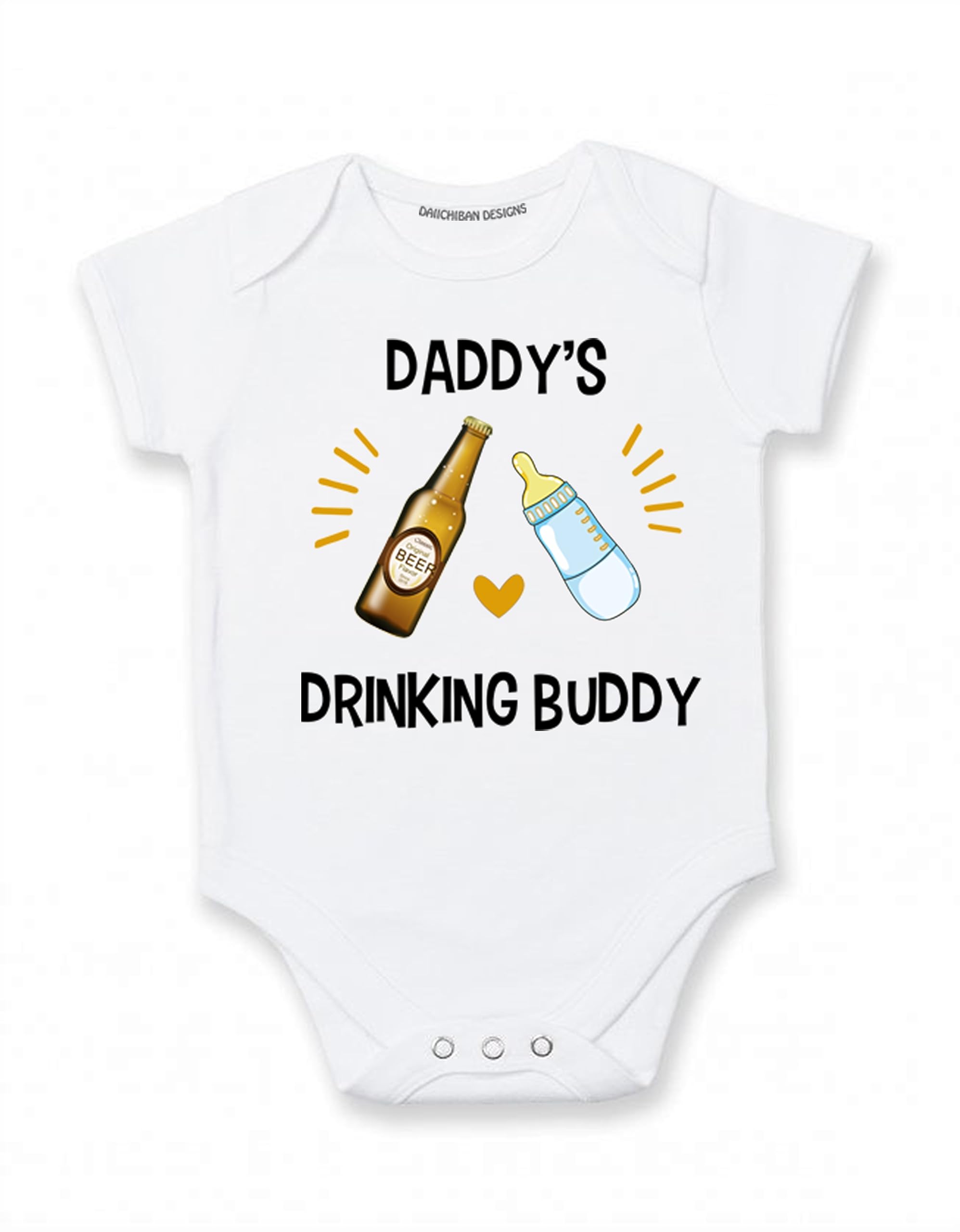 Daiichiban Designs Funny Baby Bodysuit – “Daddy’s Drinking Buddy” – Cute Infant One Piece Outfit