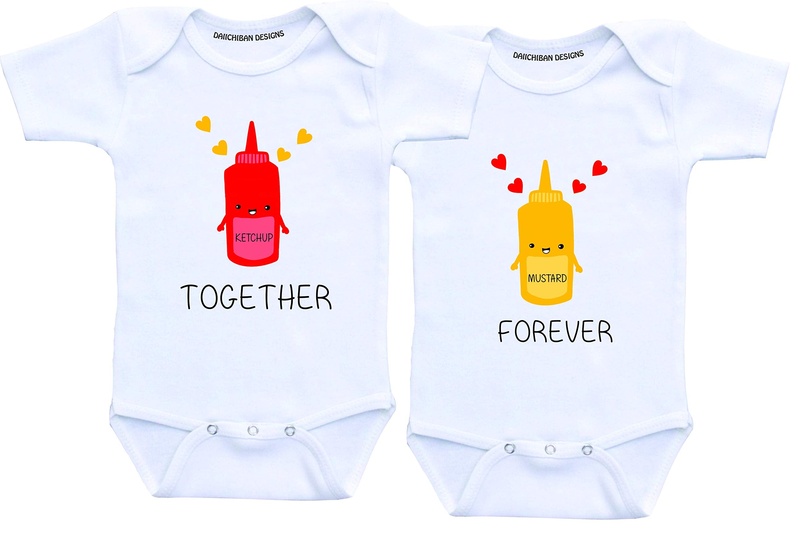 Daiichiban Designs ketchup and mustard twin outfits