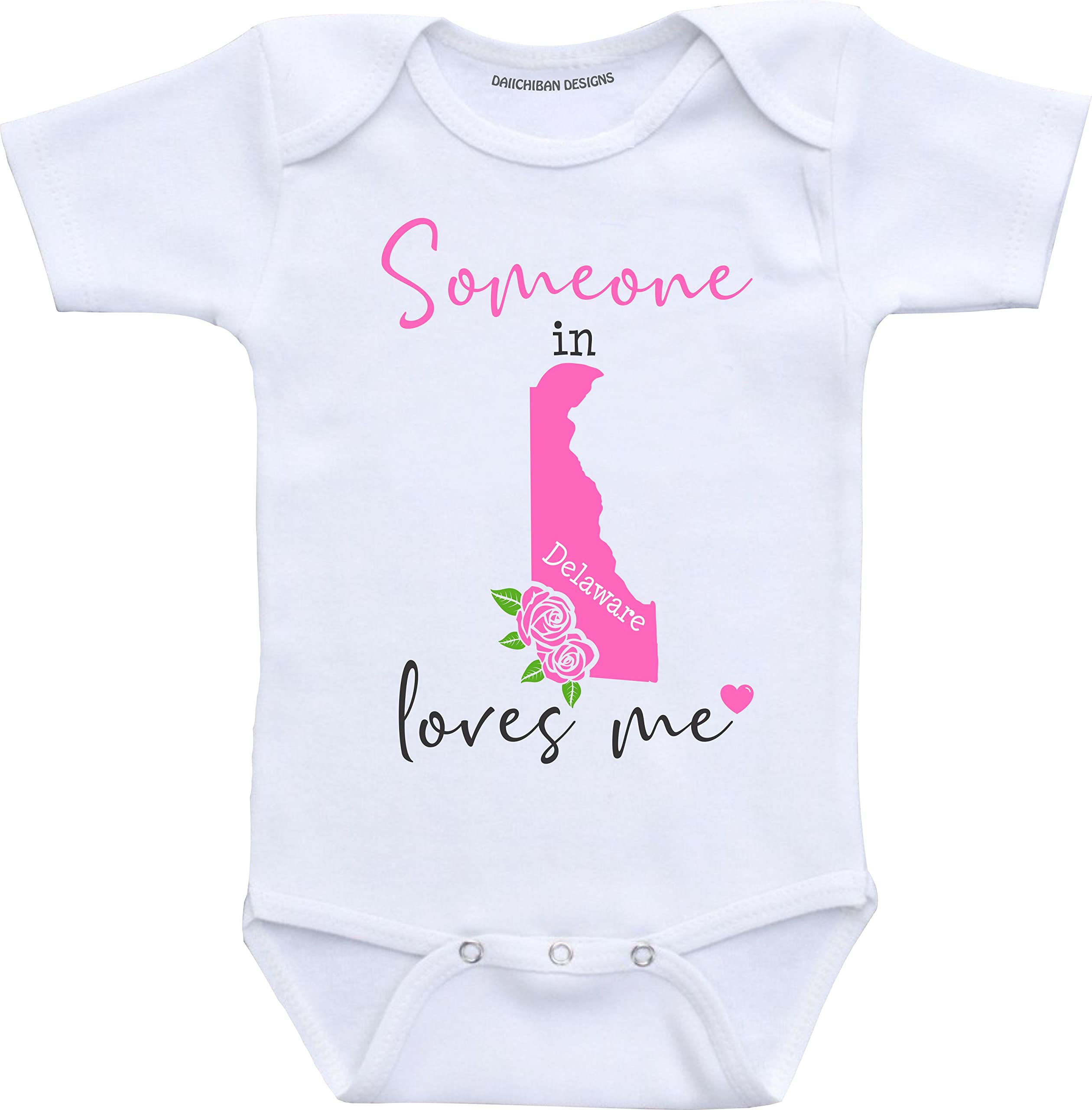 Daiichiban Designs Someone in Delaware loves me baby clothes infant creeper State customized gifts for babies
