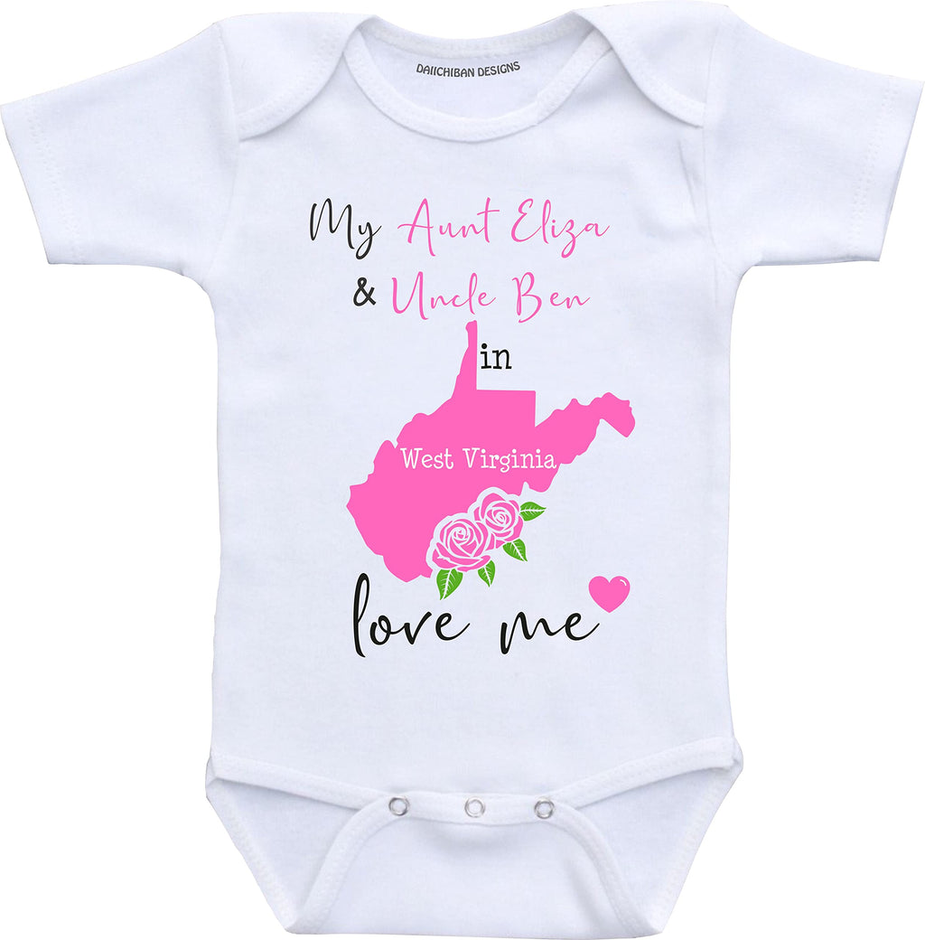 Daiichiban Designs Customizable Aunt and Uncle baby clothes West Virginia State baby gifts