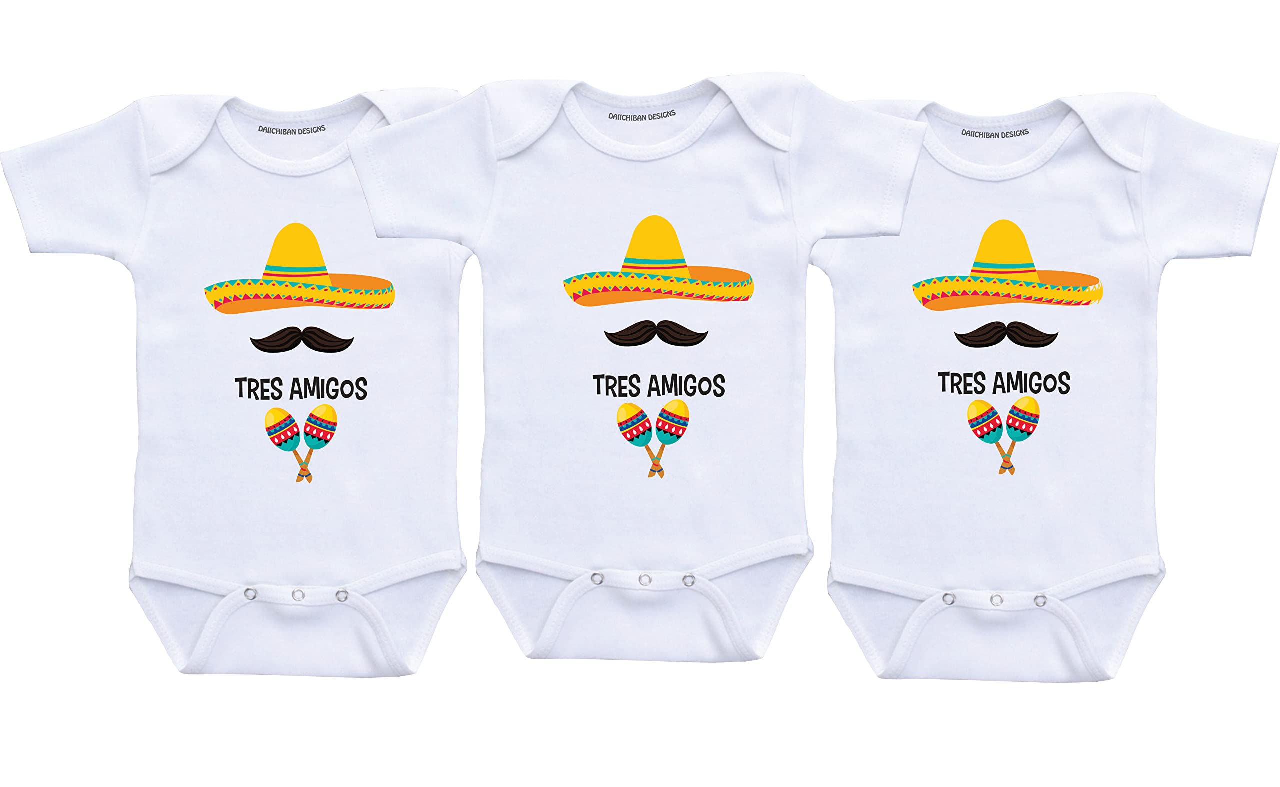 Tres Amigos Funny Triplets baby clothes