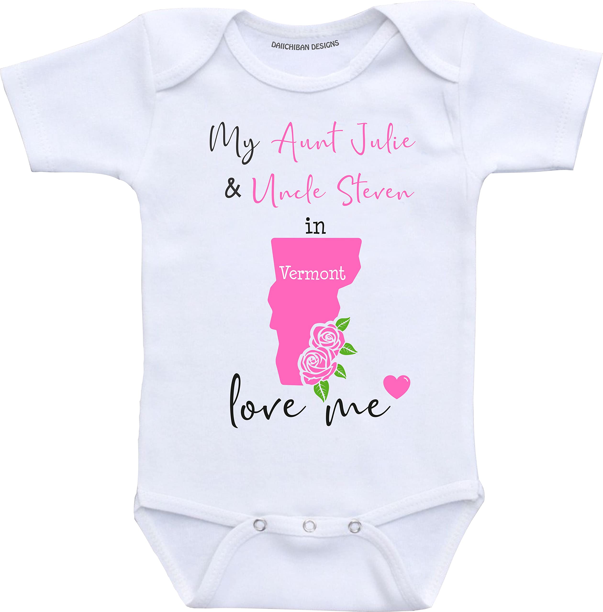 Daiichiban Designs Customizable Aunt and Uncle baby clothes Vermont State baby gifts