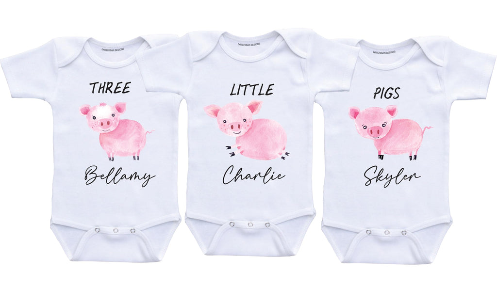 Daiichiban Designs Funny Triplets baby outfit personalized name baby outfit set of 3