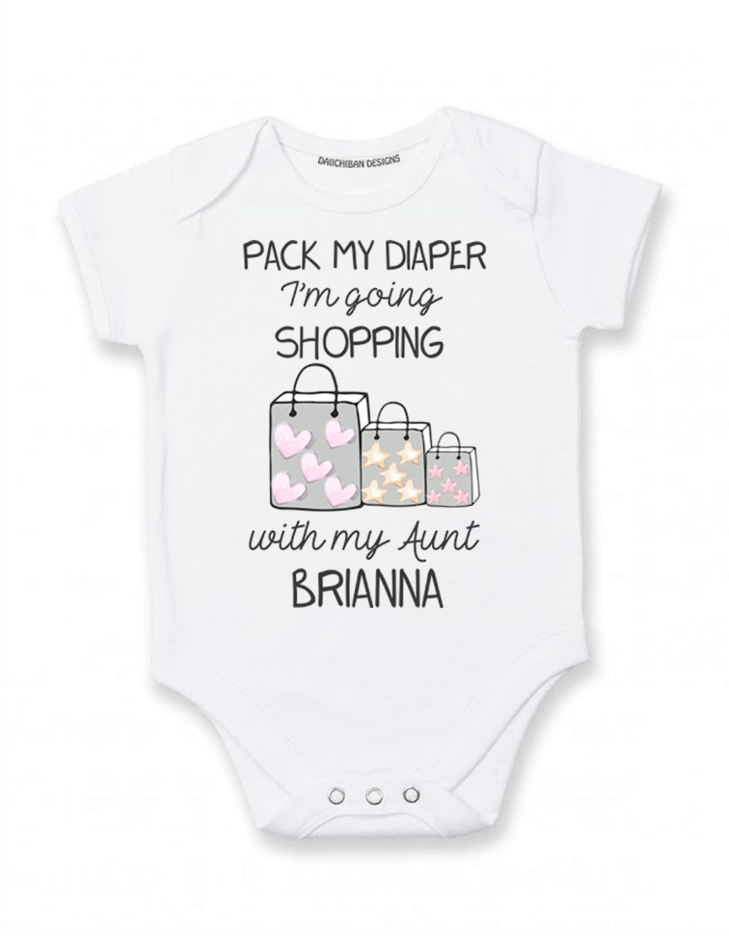 Personalized Aunt baby clothes Pack my diaper I'm going shopping with Auntie