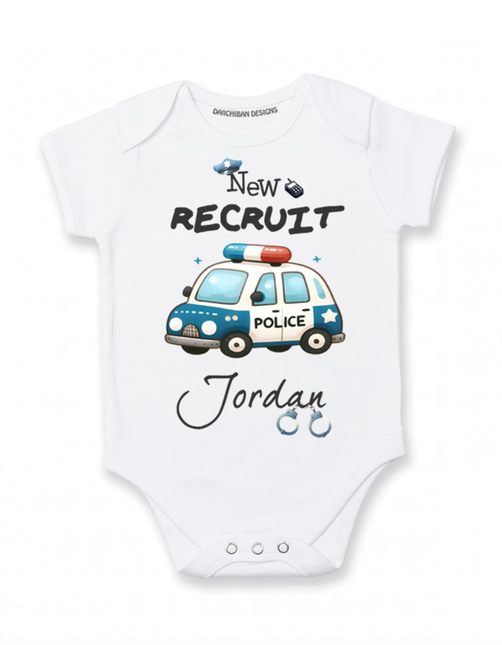 Daiichiban Designs Personalized Police Baby Bodysuit – “New Recruit” Custom Name gifts for babies
