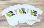 Daiichiban Designs Triplet Baby Bodysuit Set – “Three Peas in a Pod” – Funny Matching Infant Outfits