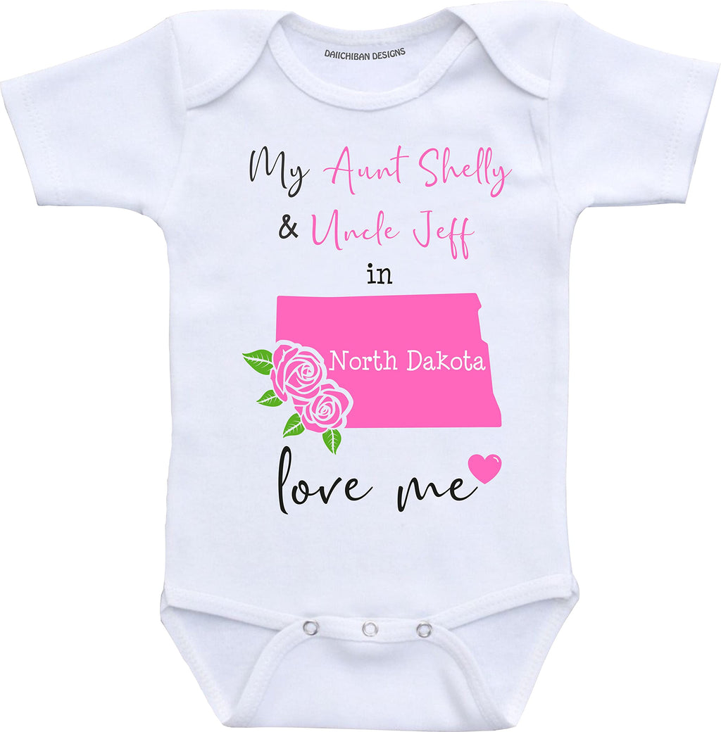 Daiichiban Designs Aunt and Uncle baby gifts Customizable North Dakota baby clothes