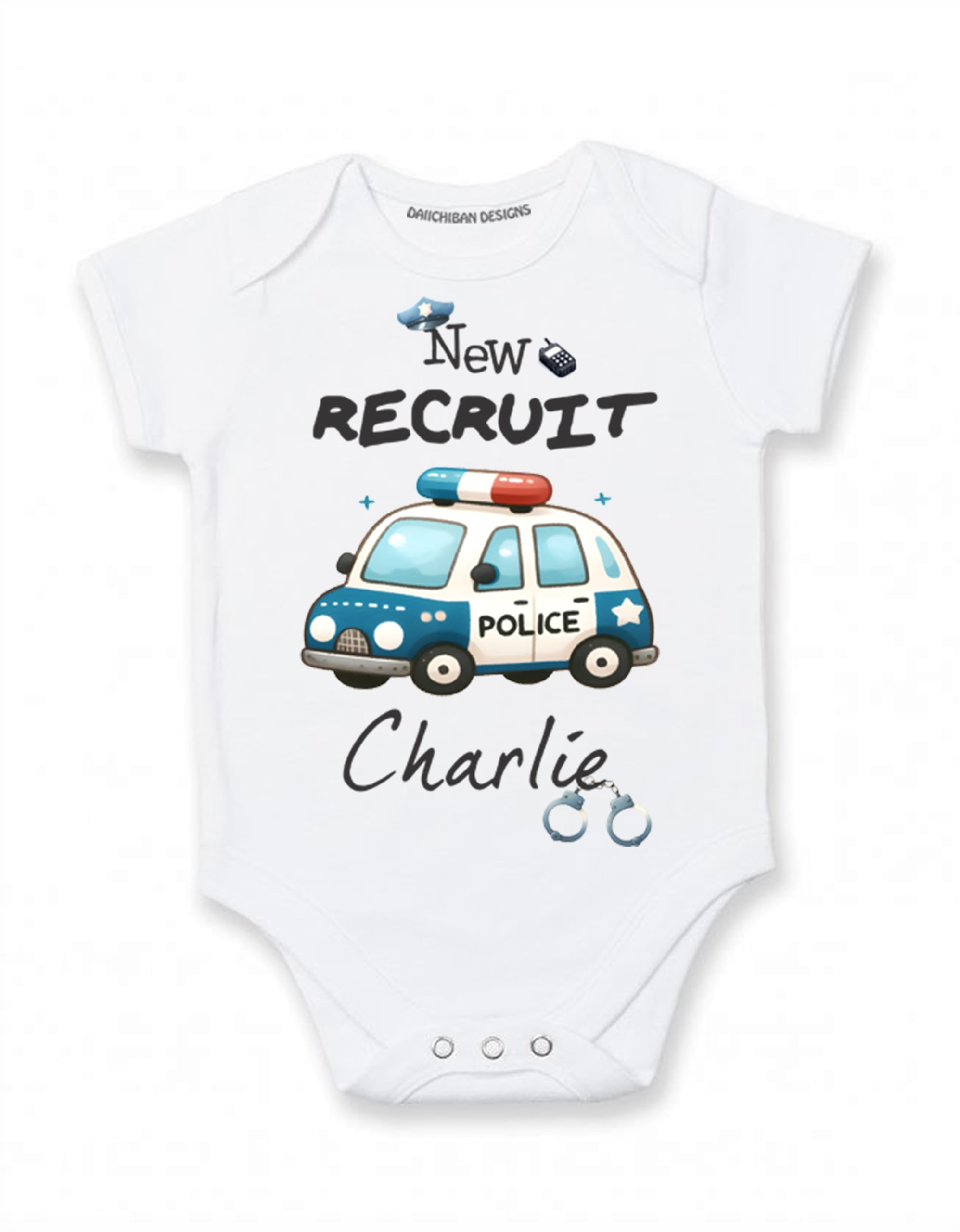 Daiichiban Designs Personalized Police Baby Bodysuit – “New Recruit” Custom Name gifts for babies