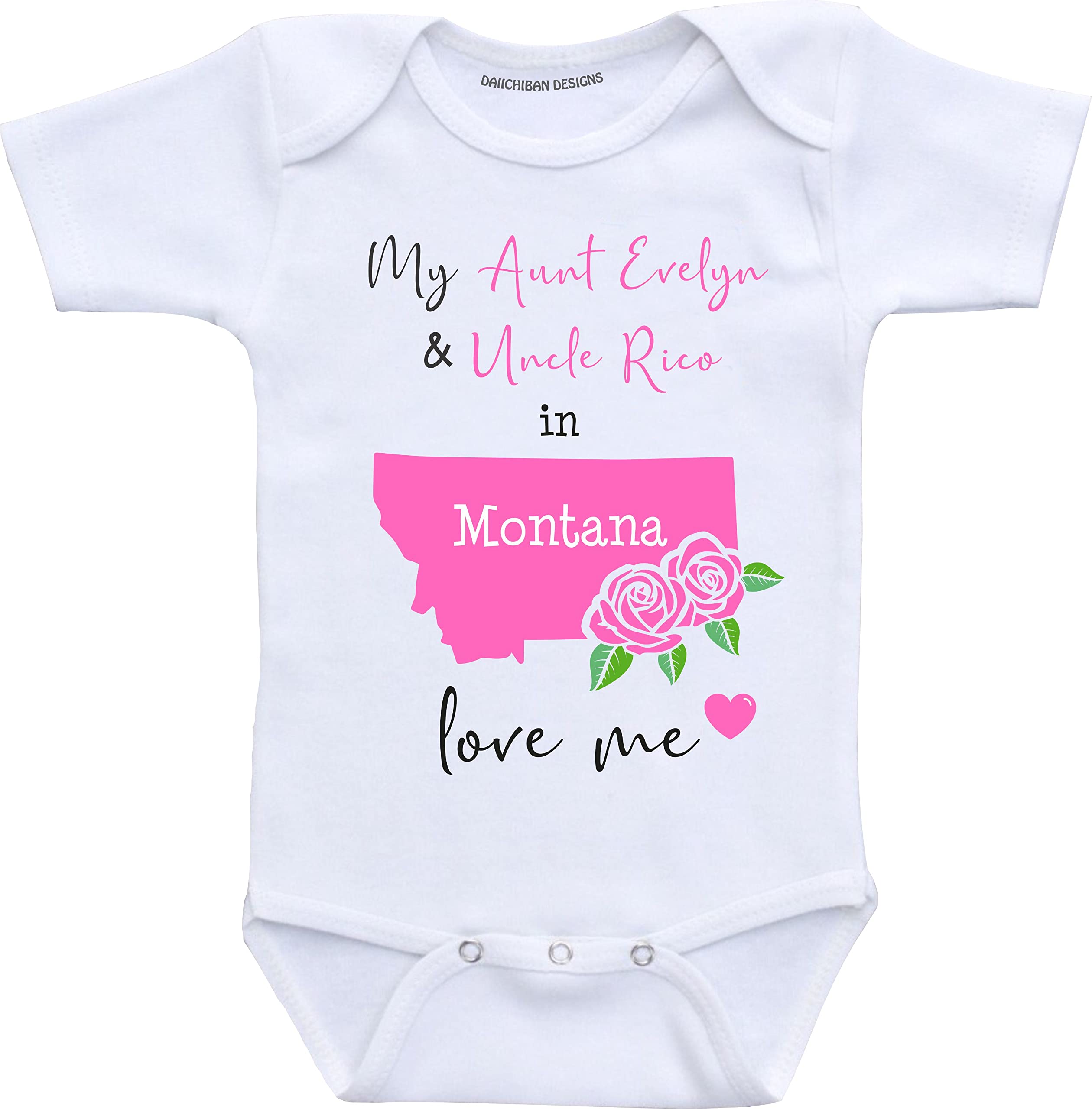 Daiichiban Designs Aunt and Uncle baby gifts Customizable Montana baby clothes