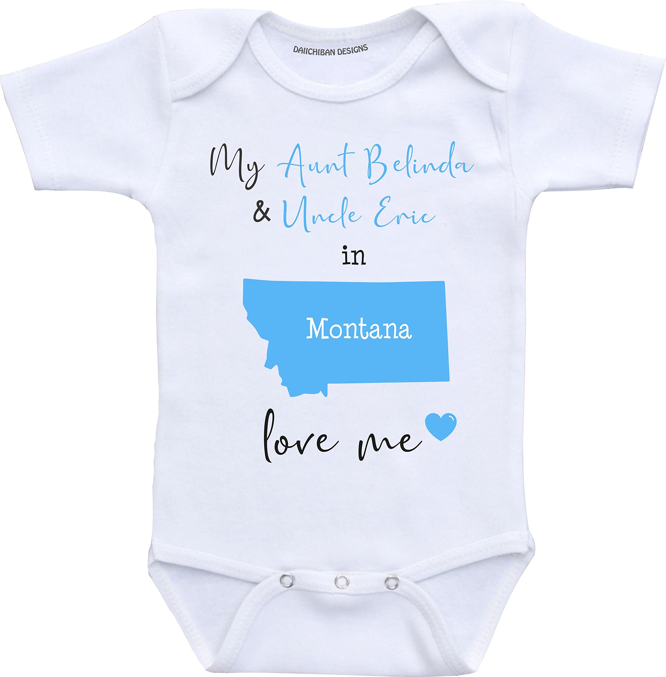 Daiichiban Designs Aunt and Uncle baby gifts Customizable Montana baby clothes