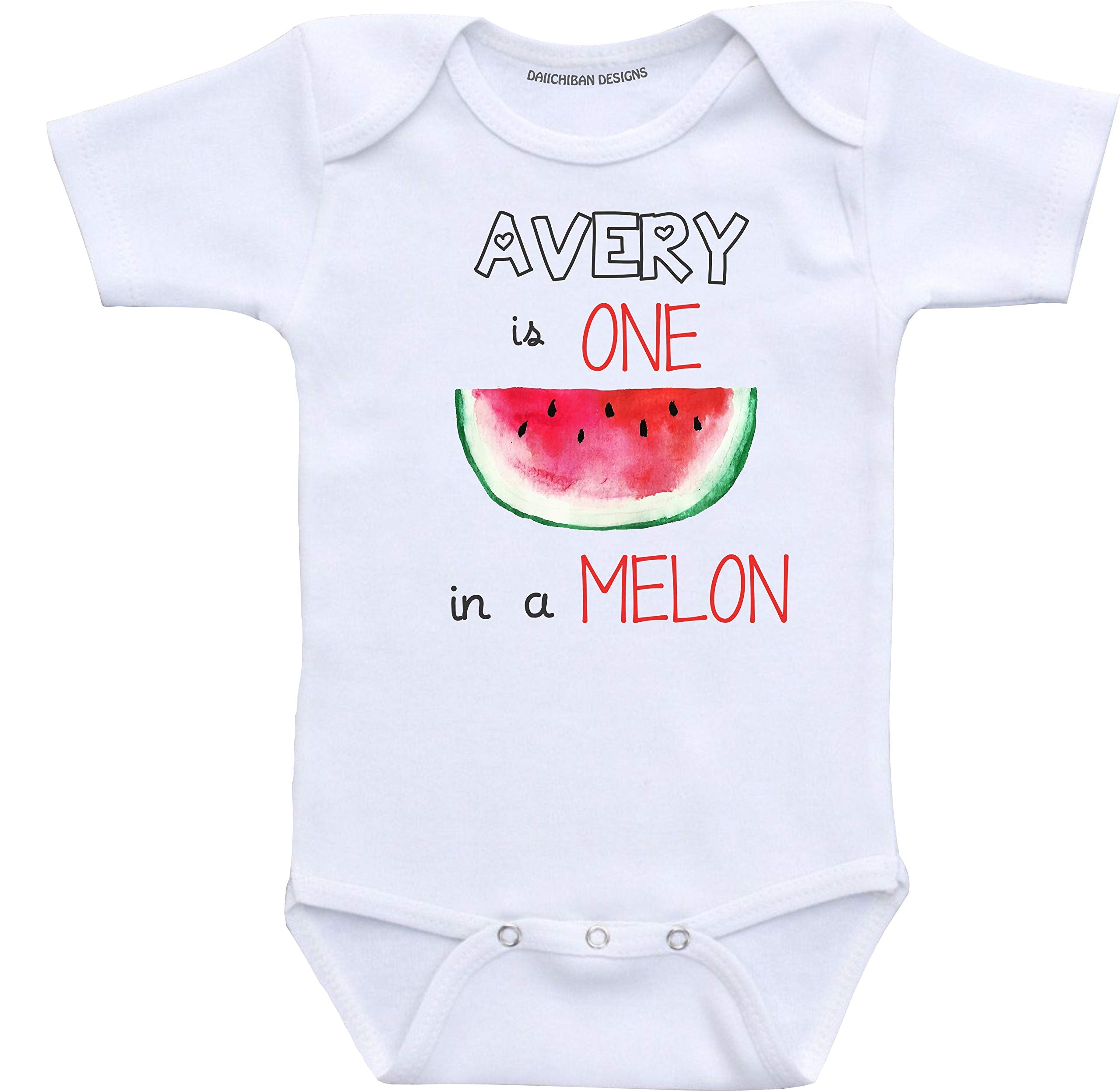 Daiichiban Designs Custom baby gifts one in a melon baby girl boy romper