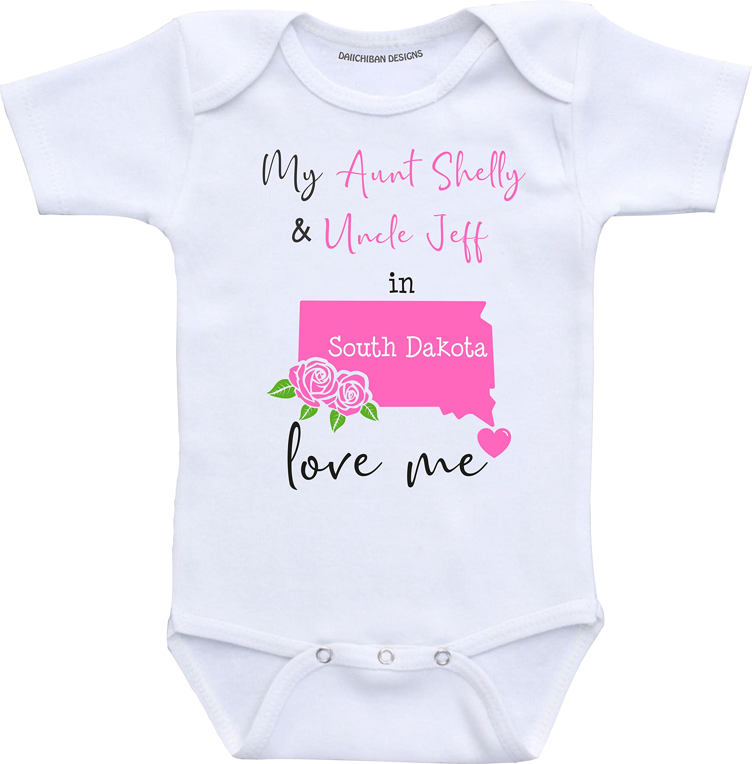 Daiichiban Designs Aunt and Uncle baby gifts Customizable South Dakota baby clothes