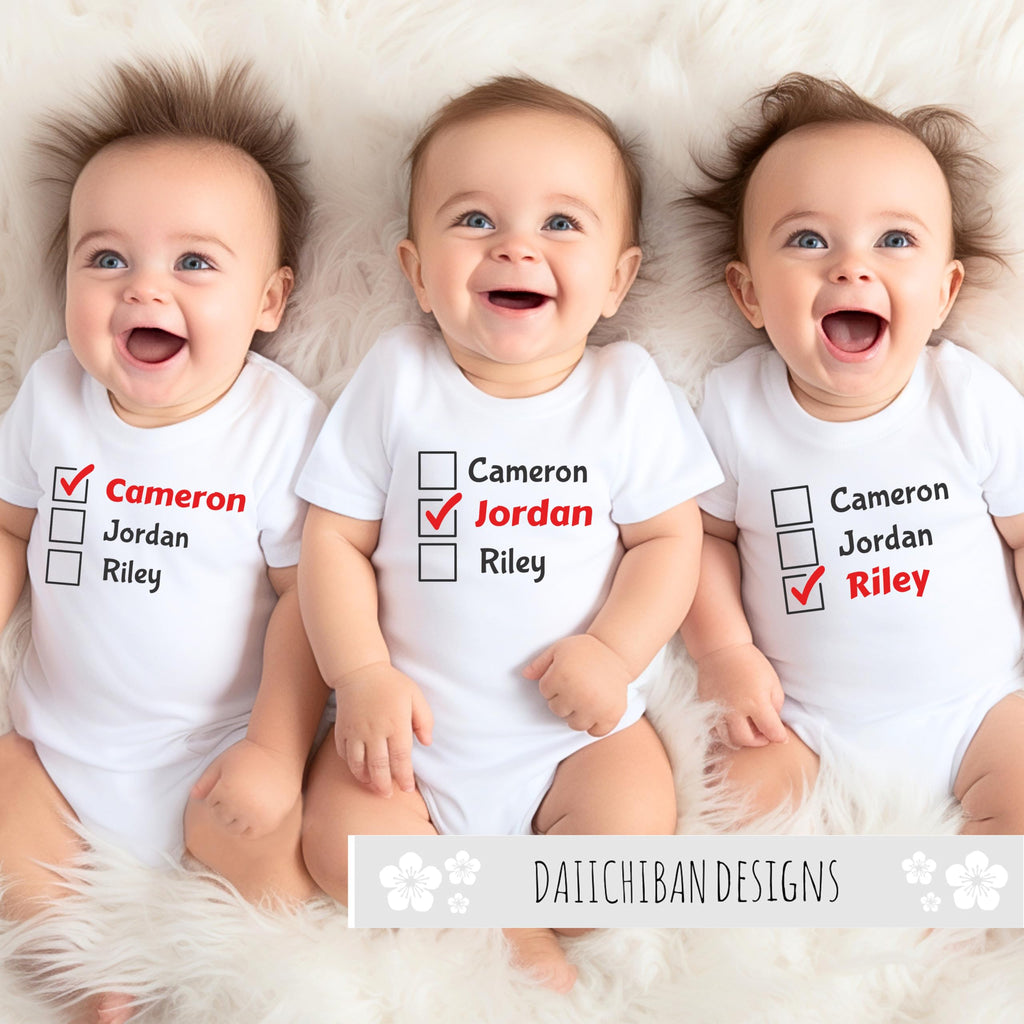 Daiichiban Designs Personalized Triplets baby clothes with names