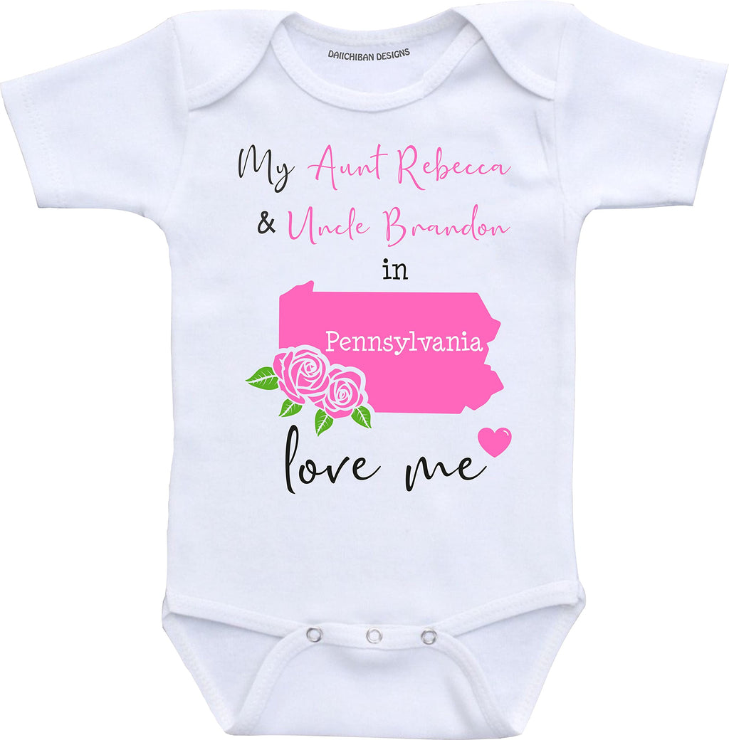 Daiichiban Designs Aunt and Uncle baby gifts Customizable Pennsylvania Dakota baby clothes