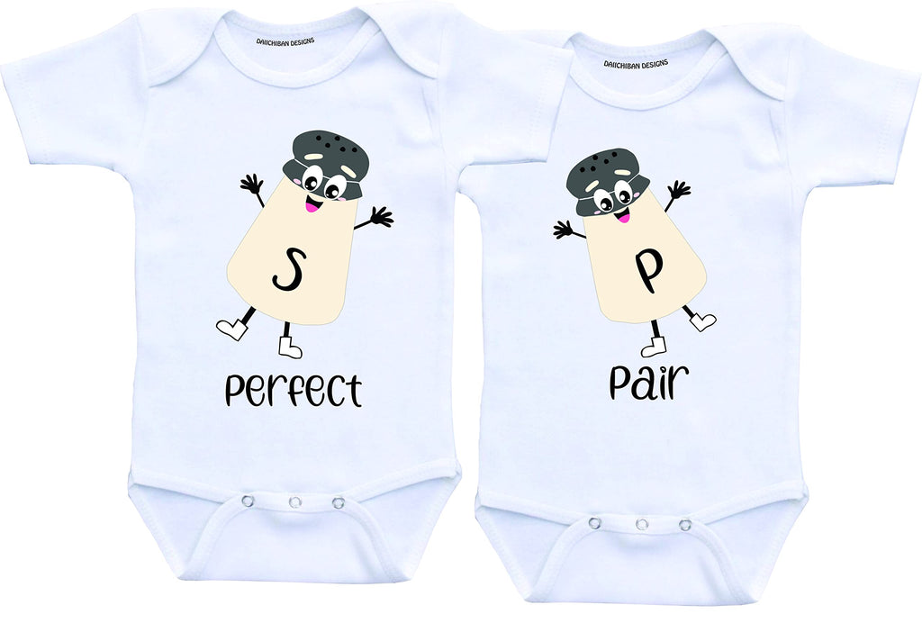 Daiichiban Designs Salt and Pepper Twin baby clothes matching twins baby gifts