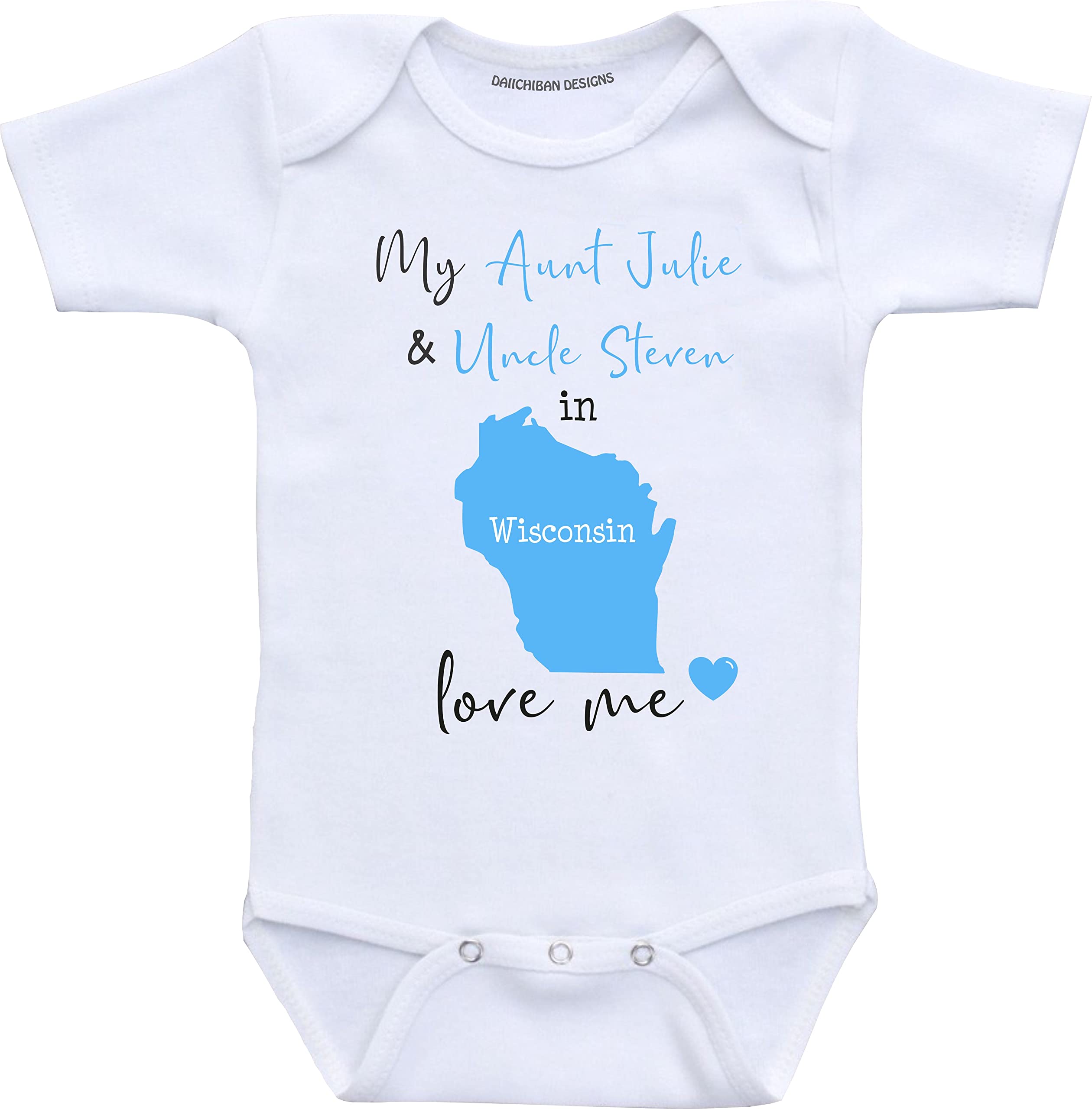 Daiichiban Designs Customizable Aunt and Uncle baby clothes Wisconsin State baby gifts