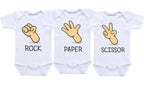 Rock Paper Scissors Triplets Baby Clothes – Funny Matching Triplet Bodysuits
