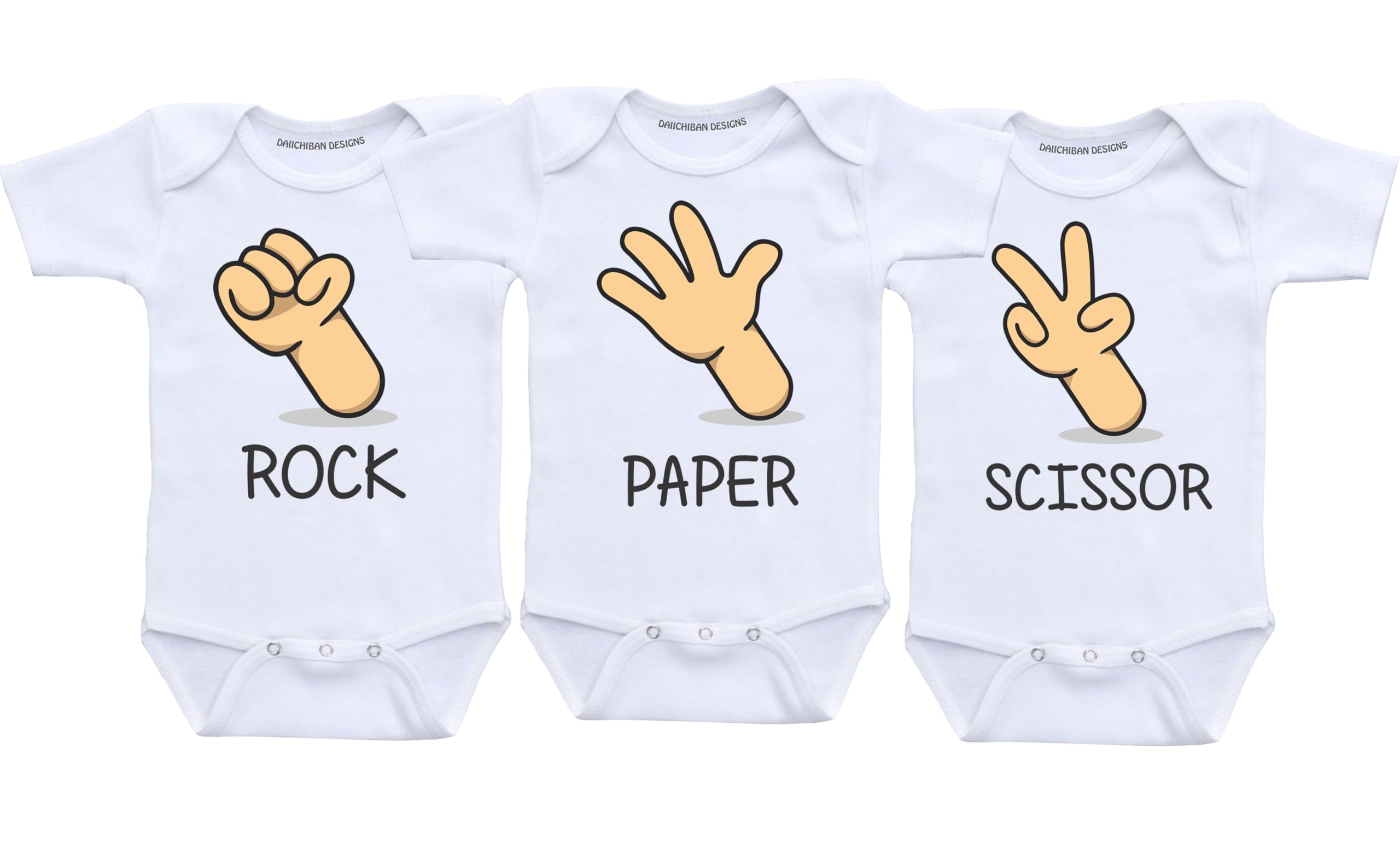 Rock Paper Scissors Triplets Baby Clothes – Funny Matching Triplet Bodysuits