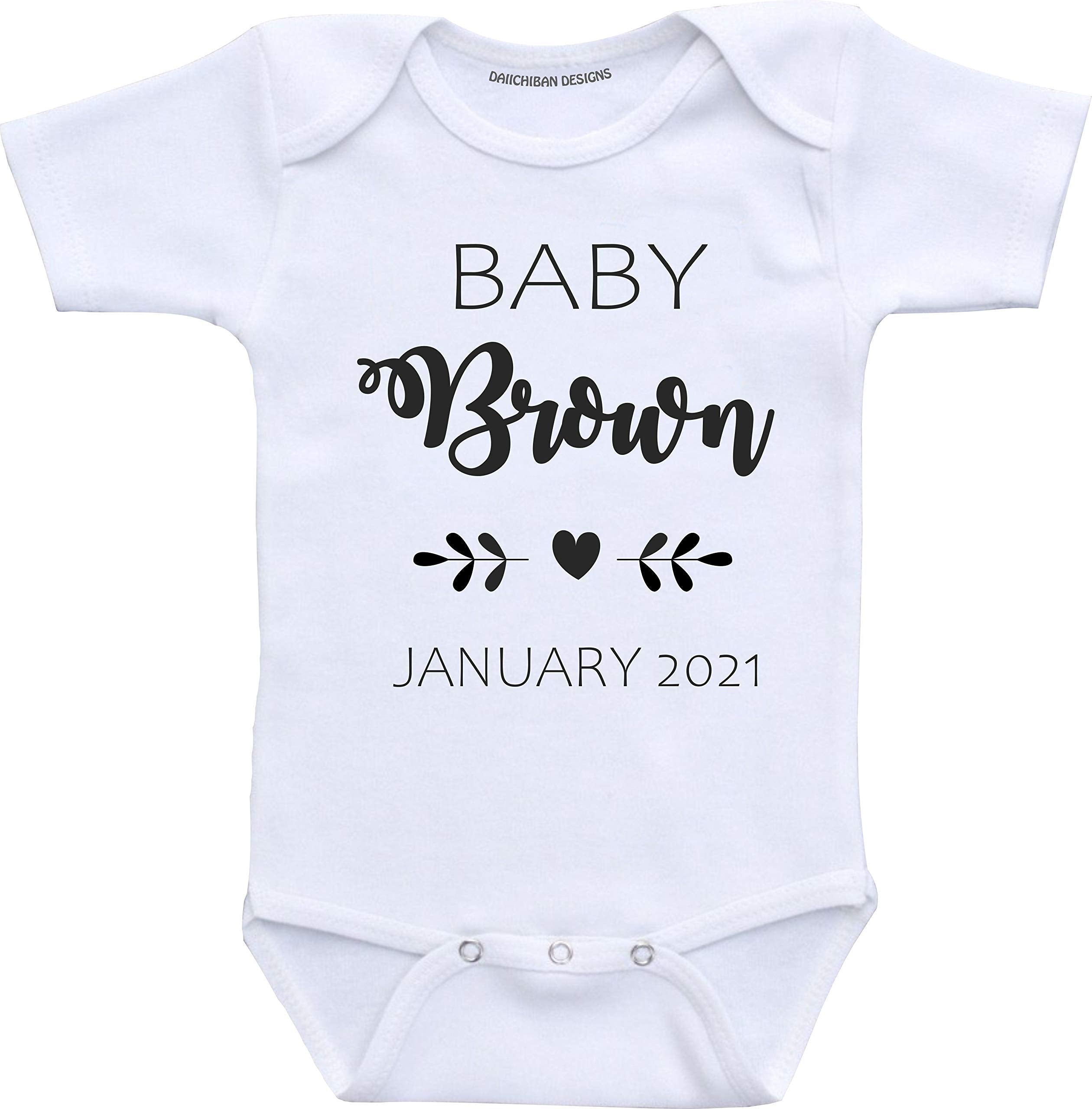 Daiichiban Designs Custom Pregnancy announcement baby reveal ideas infant bodysuit