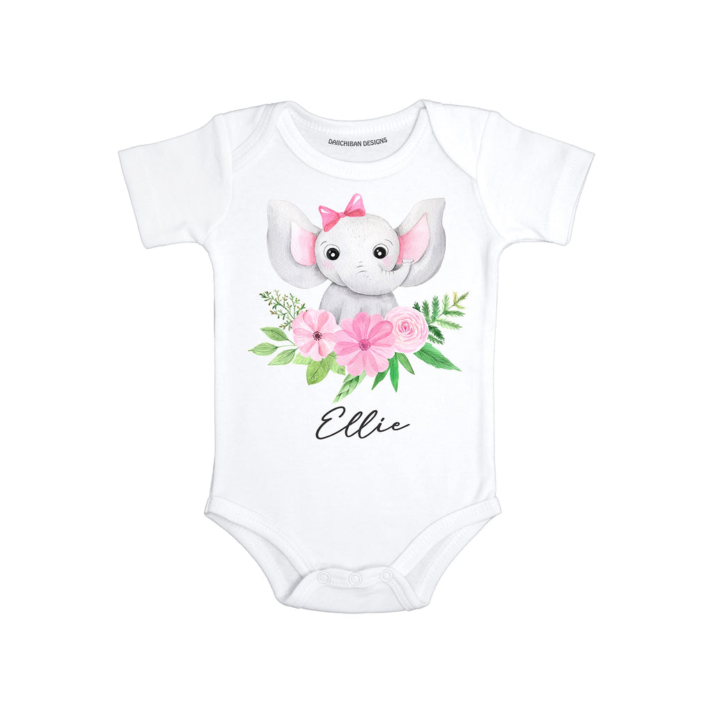 Daiichiban Designs Personalized baby girl gifts with name Elephant baby girl clothes