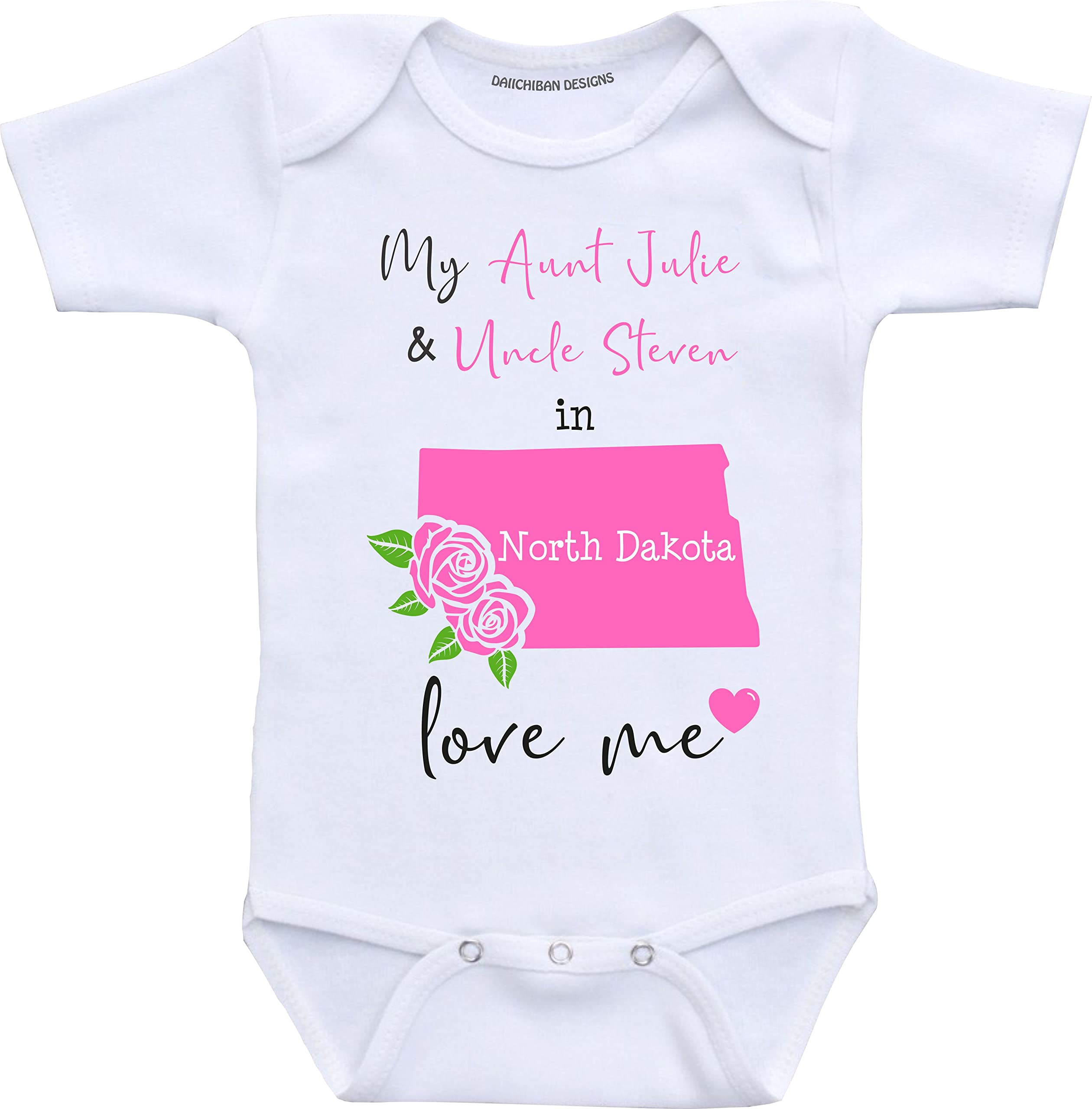 Daiichiban Designs Aunt and Uncle baby gifts Customizable North Dakota baby clothes