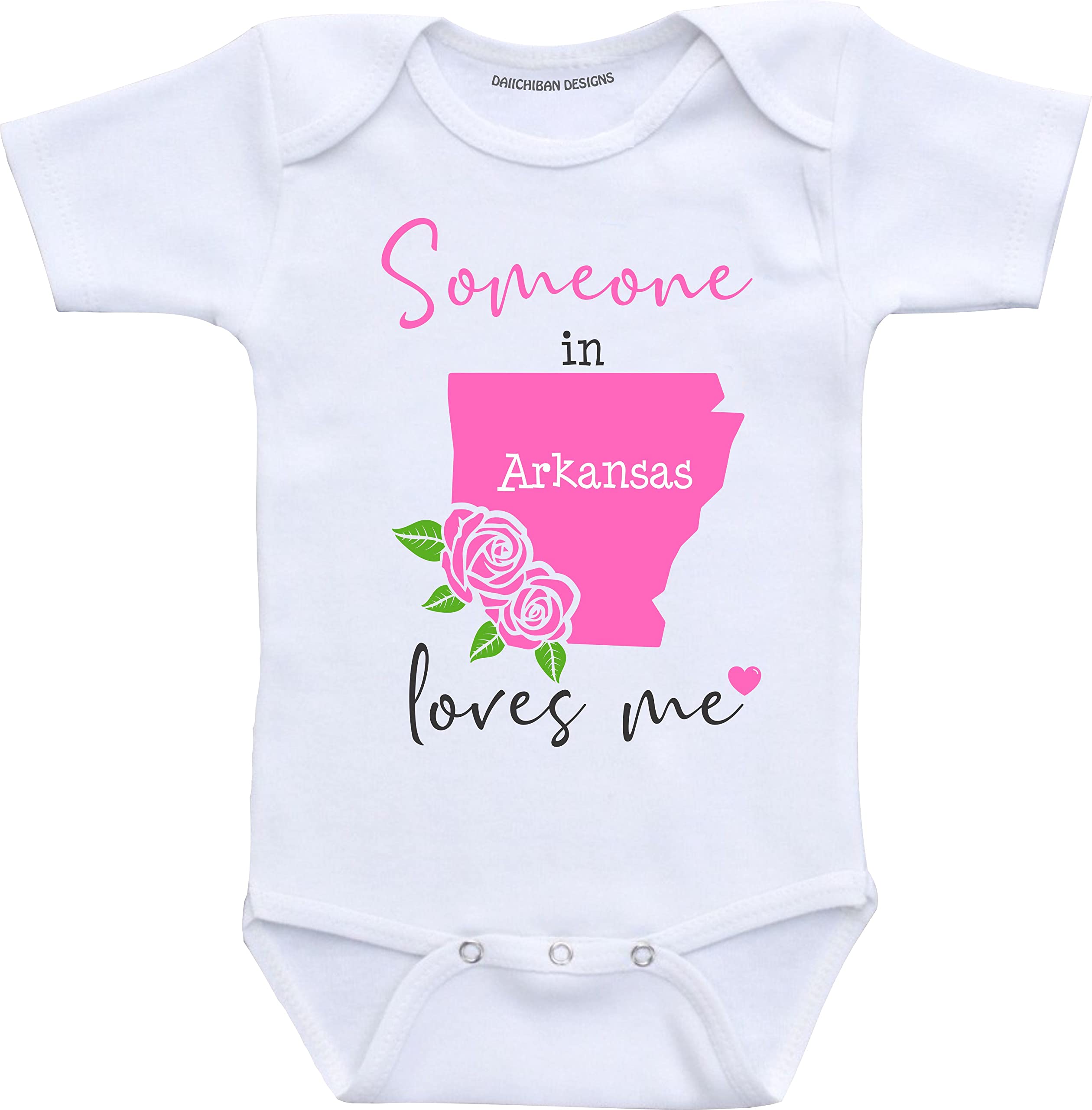 Daiichiban Designs Someone in Arkansas loves me baby gifts customizable