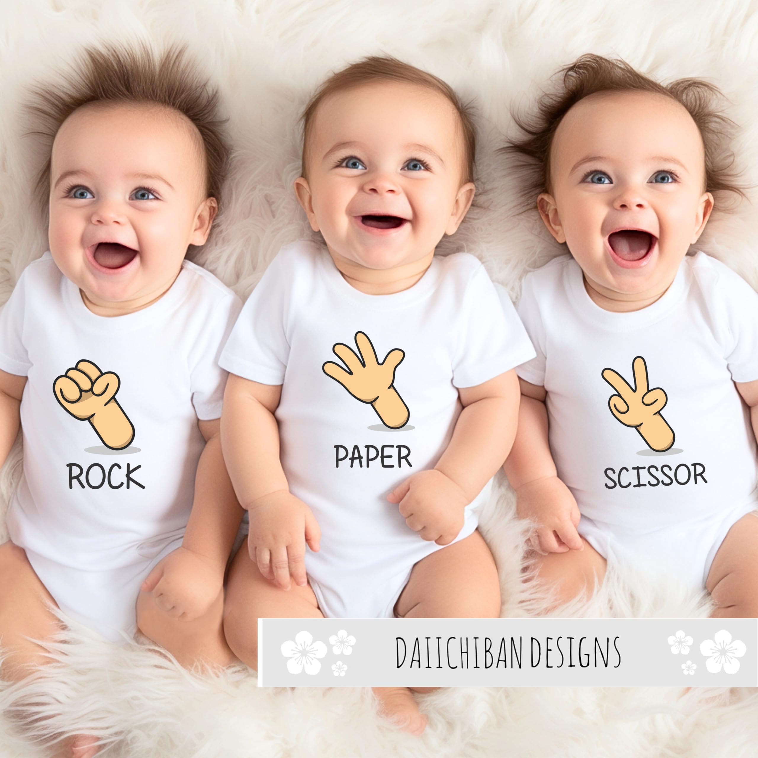 Rock Paper Scissors Triplets Baby Clothes – Funny Matching Triplet Bodysuits