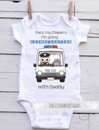 Daiichiban Designs Firefighter Baby Bodysuit – “Pack My Diapers I’m Going Crimefighting with Daddy”