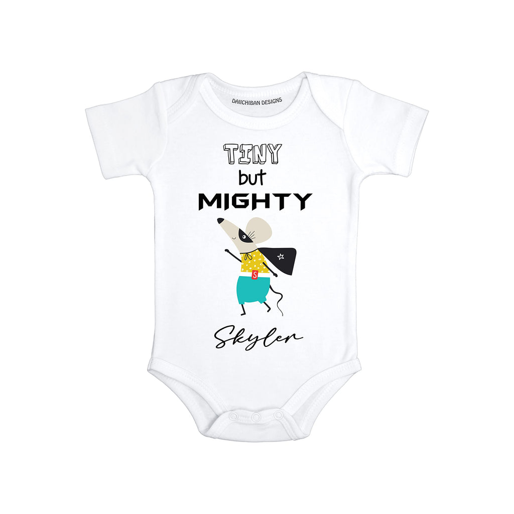 Daiichiban Designs Tiny but mighty Personalized baby gifts with names Funny baby clothes