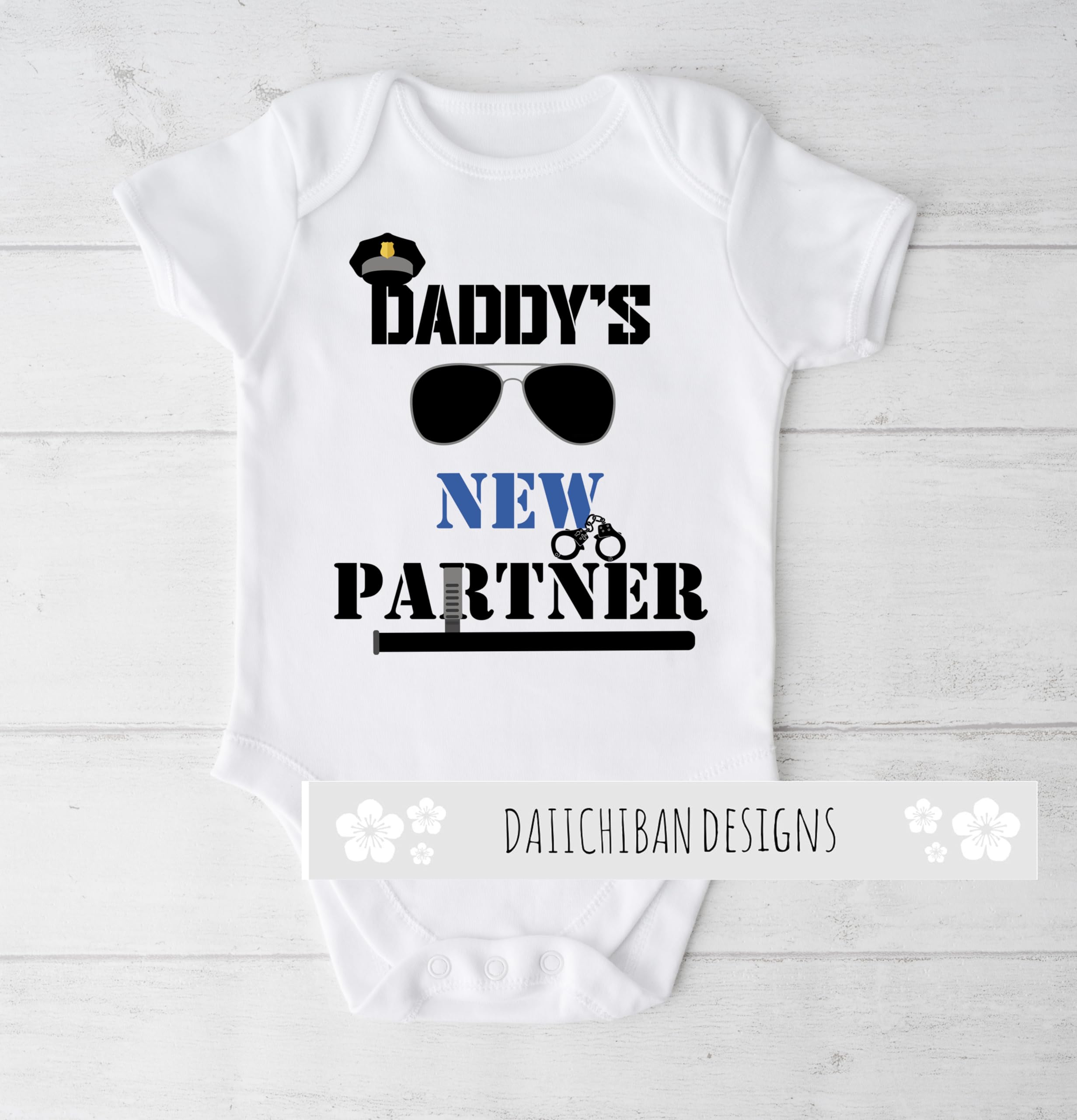 Daiichiban Designs Baby boy Police Outfit – “Daddy’s New Partner” – Police Officer Dad baby clothes