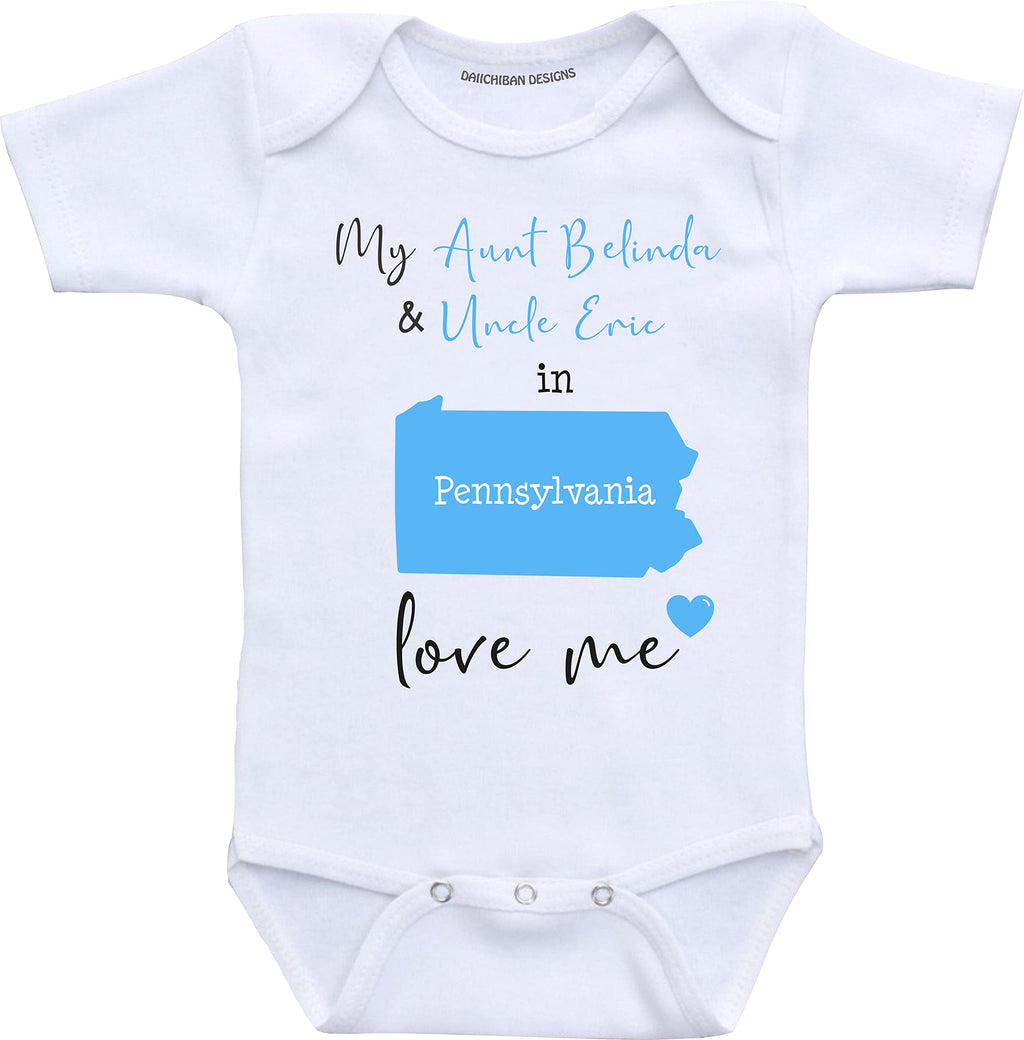 Daiichiban Designs Aunt and Uncle baby gifts Customizable Pennsylvania Dakota baby clothes