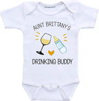 Aunt Drinking Buddy Funny Baby Bodysuit Infant Romper (3 Months) White