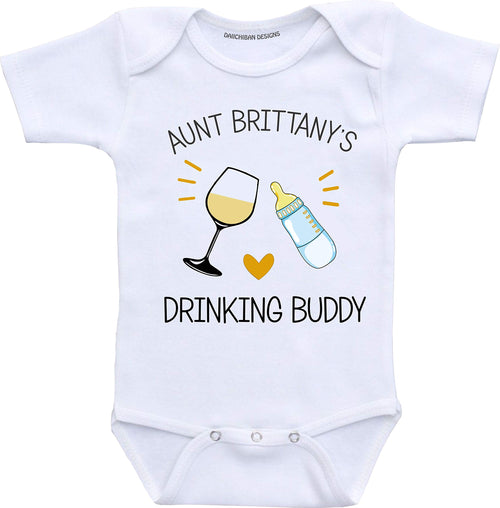 Aunt Drinking Buddy Funny Baby Bodysuit Infant Romper (3 Months) White