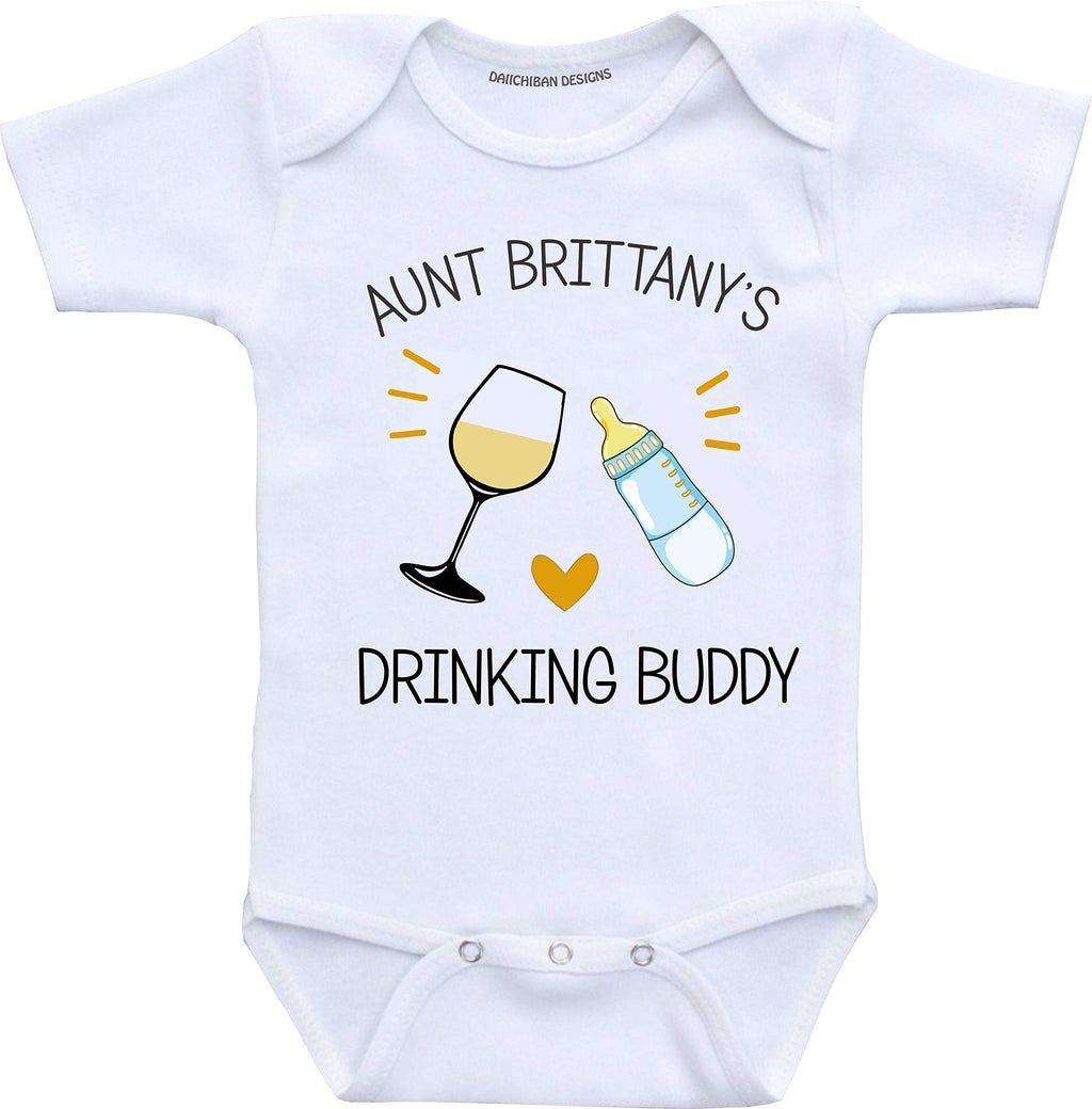 Aunt Drinking Buddy Funny Baby Bodysuit Infant Romper (18 Months) White