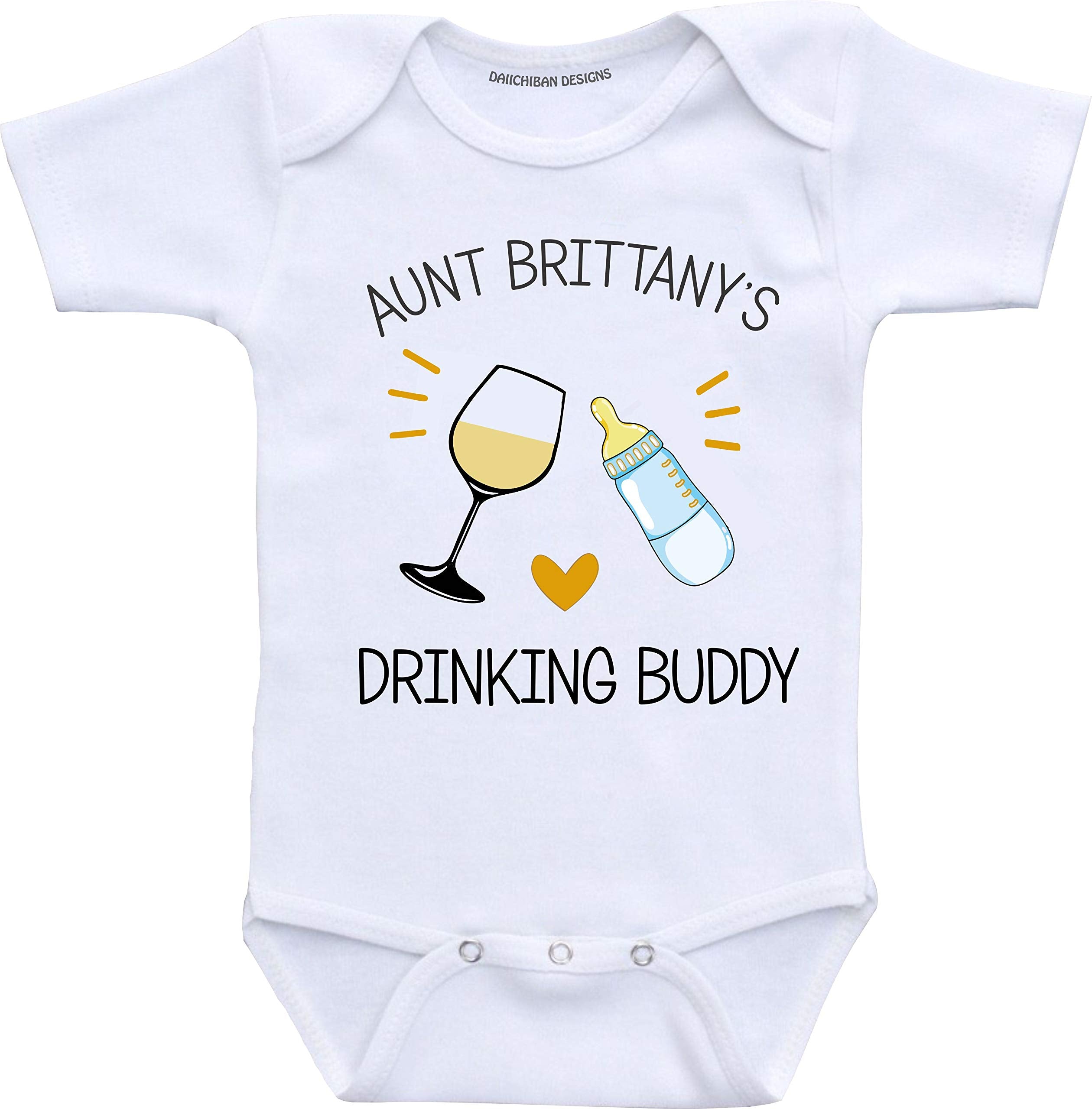 Aunt Drinking Buddy Funny Baby Bodysuit Infant Romper (18 Months) White